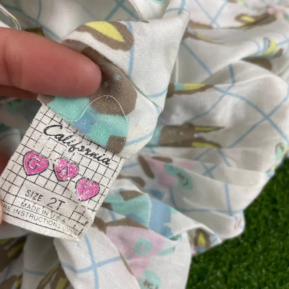 Vintage 60s 70s California Gal Easter Spring Bunny Print 2Pc Bloomer Set Sz 2T